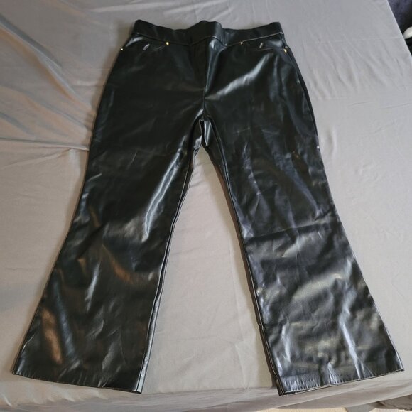 Michael Kors Pants Womens XL Black Pleather Flare Pockets High Waist Stretch - Picture 1 of 13